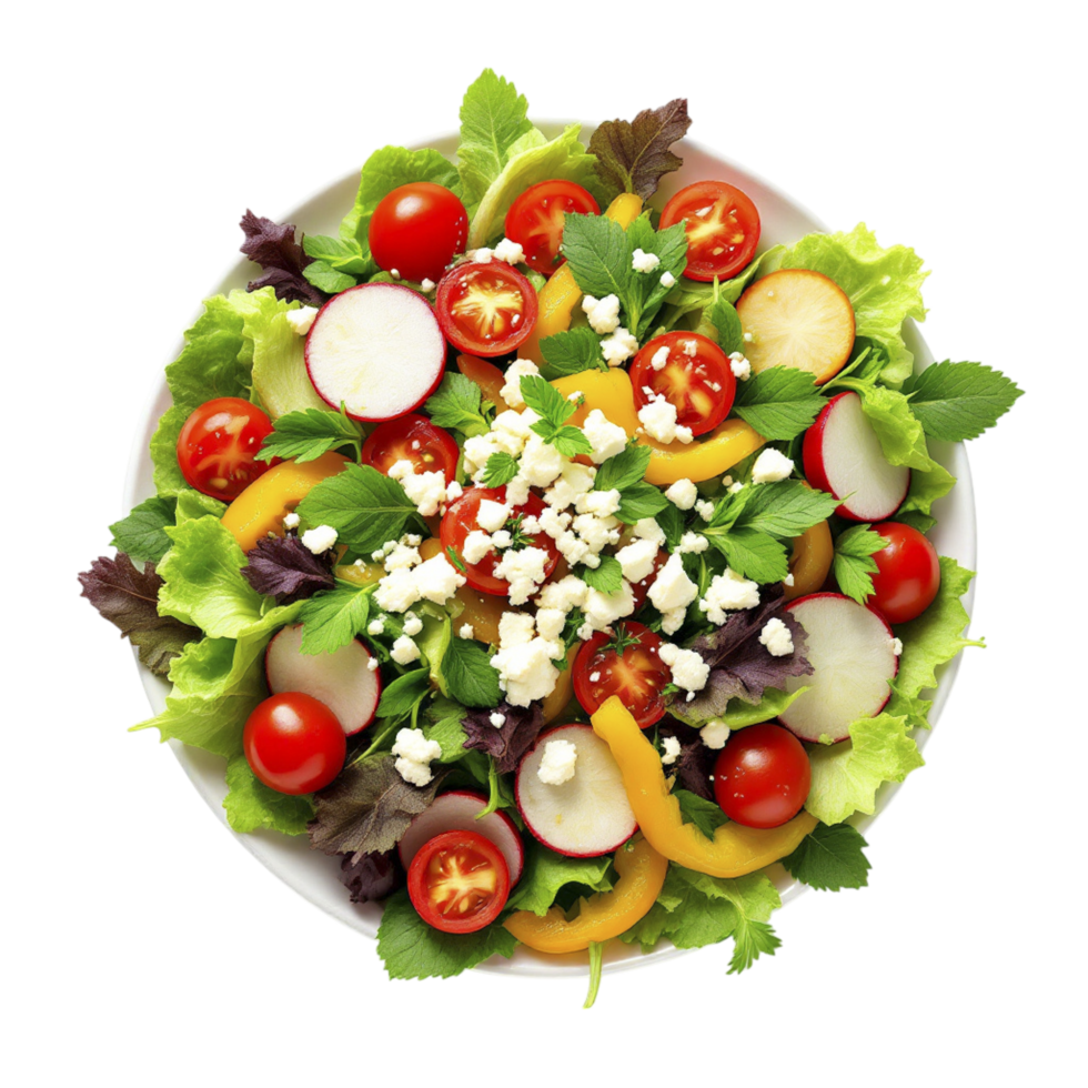 A salad with tomatoes, cucumbers, and other vegetables png