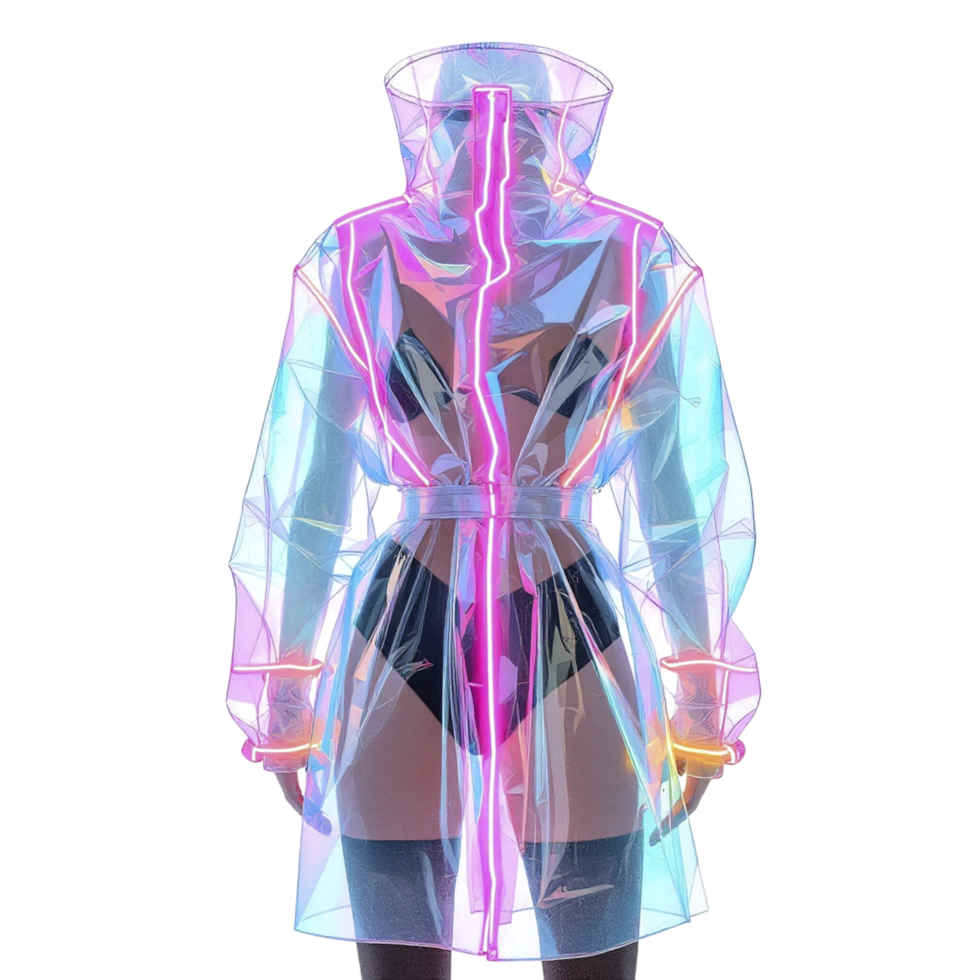 A transparent raincoat with neon lights png