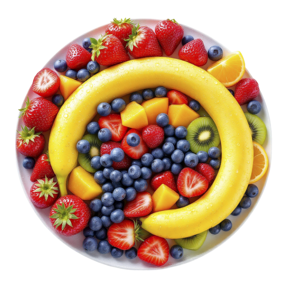 A plate of fruit arranged in a circle png