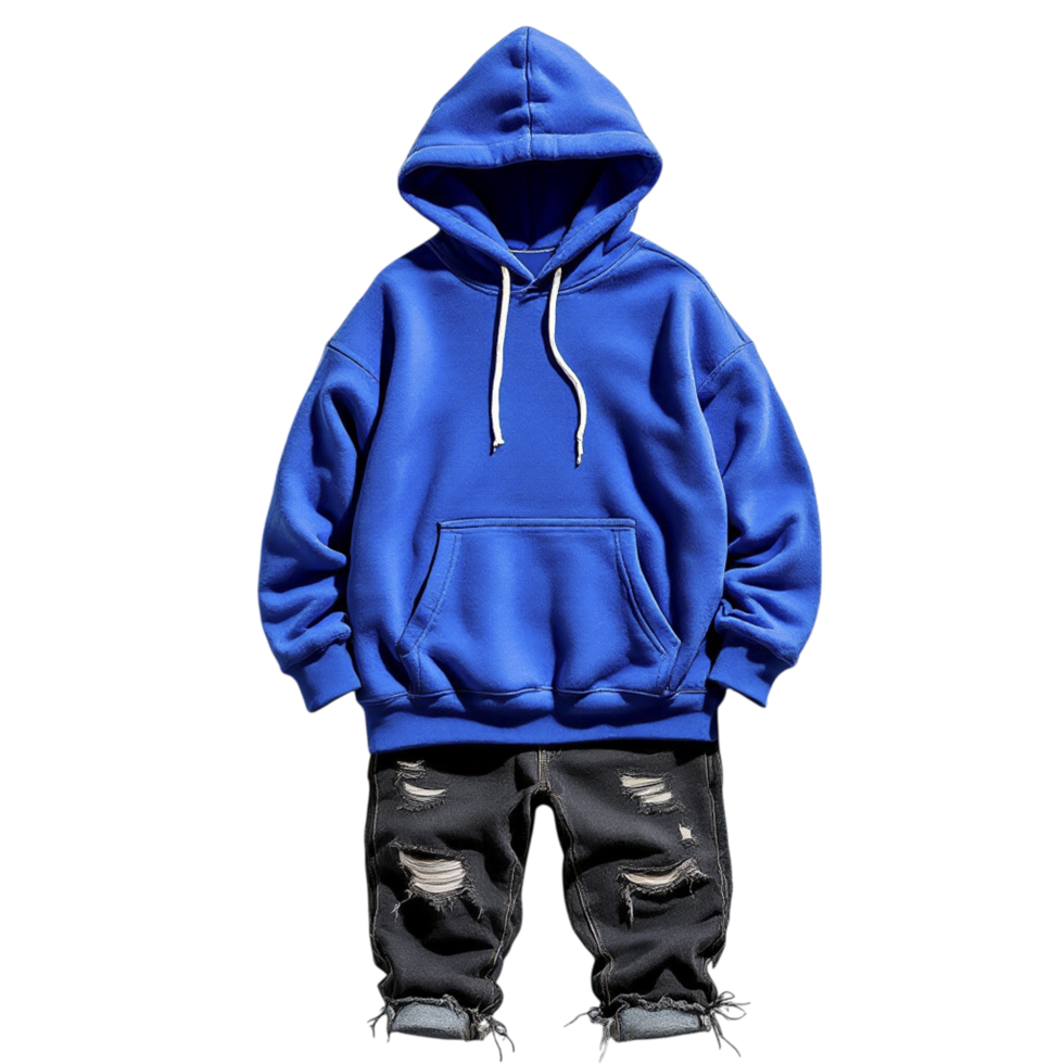 uma azul moletom com capuz com rasgado jeans e uma Preto moletom com capuz png