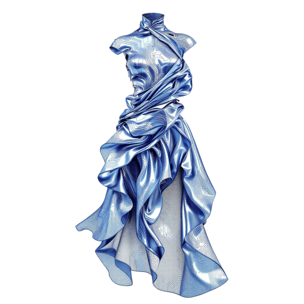 A blue dress with ruffled fabric on the back png