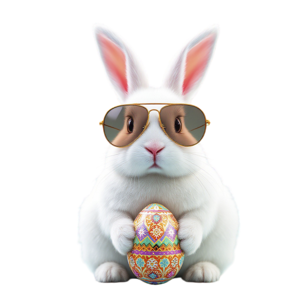 Easter bunny with sunglasses and easter egg png