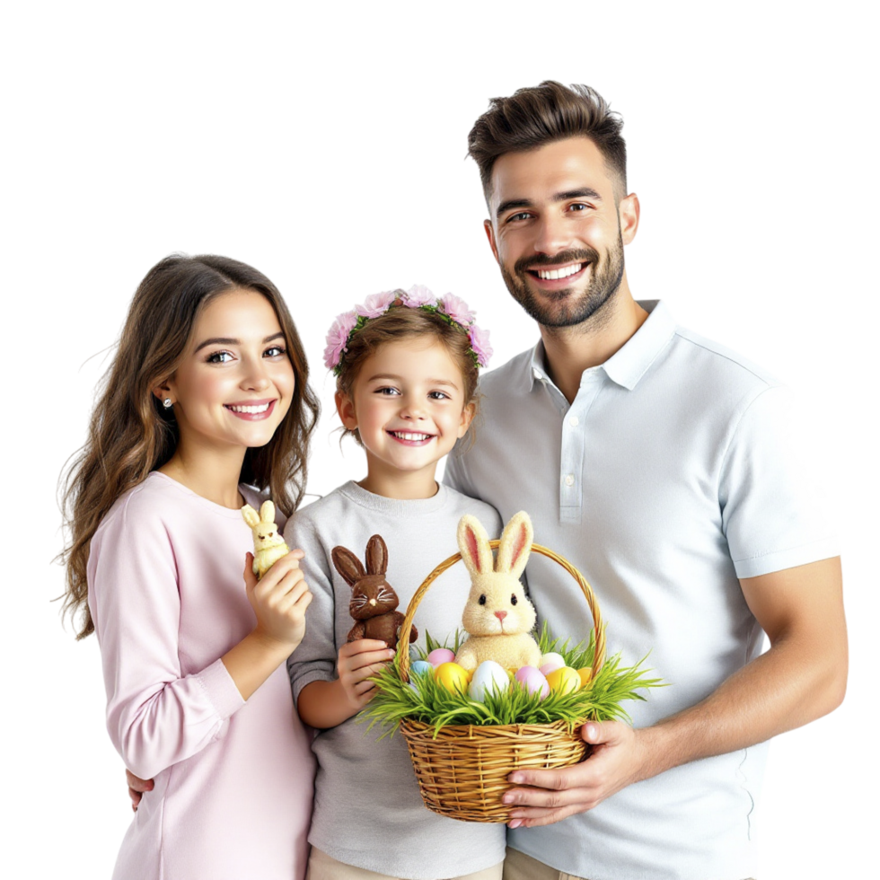 Happy family with easter basket png