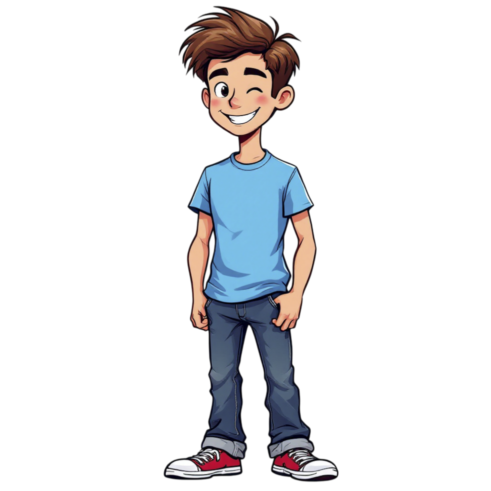 Cartoon boy standing with his hands on his hips png
