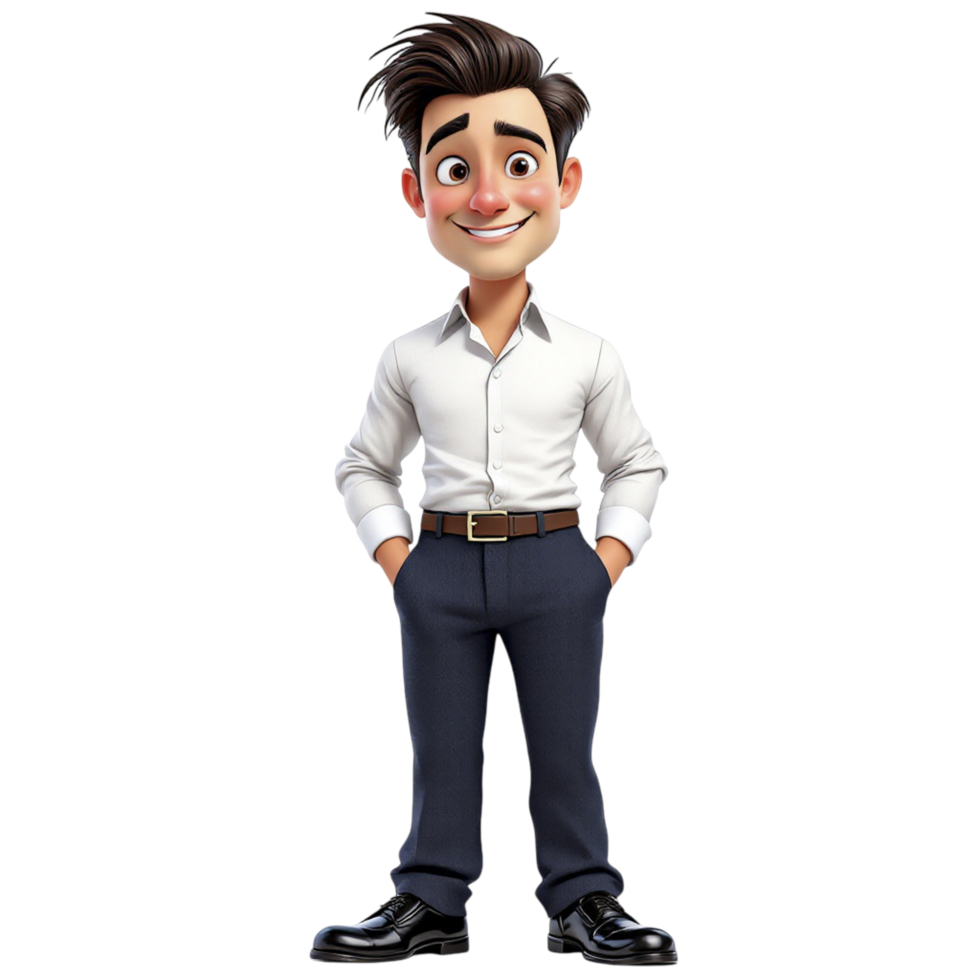 A cartoon man in a white shirt and blue pants png