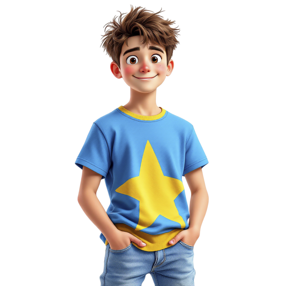 A cartoon boy in a blue and yellow shirt png