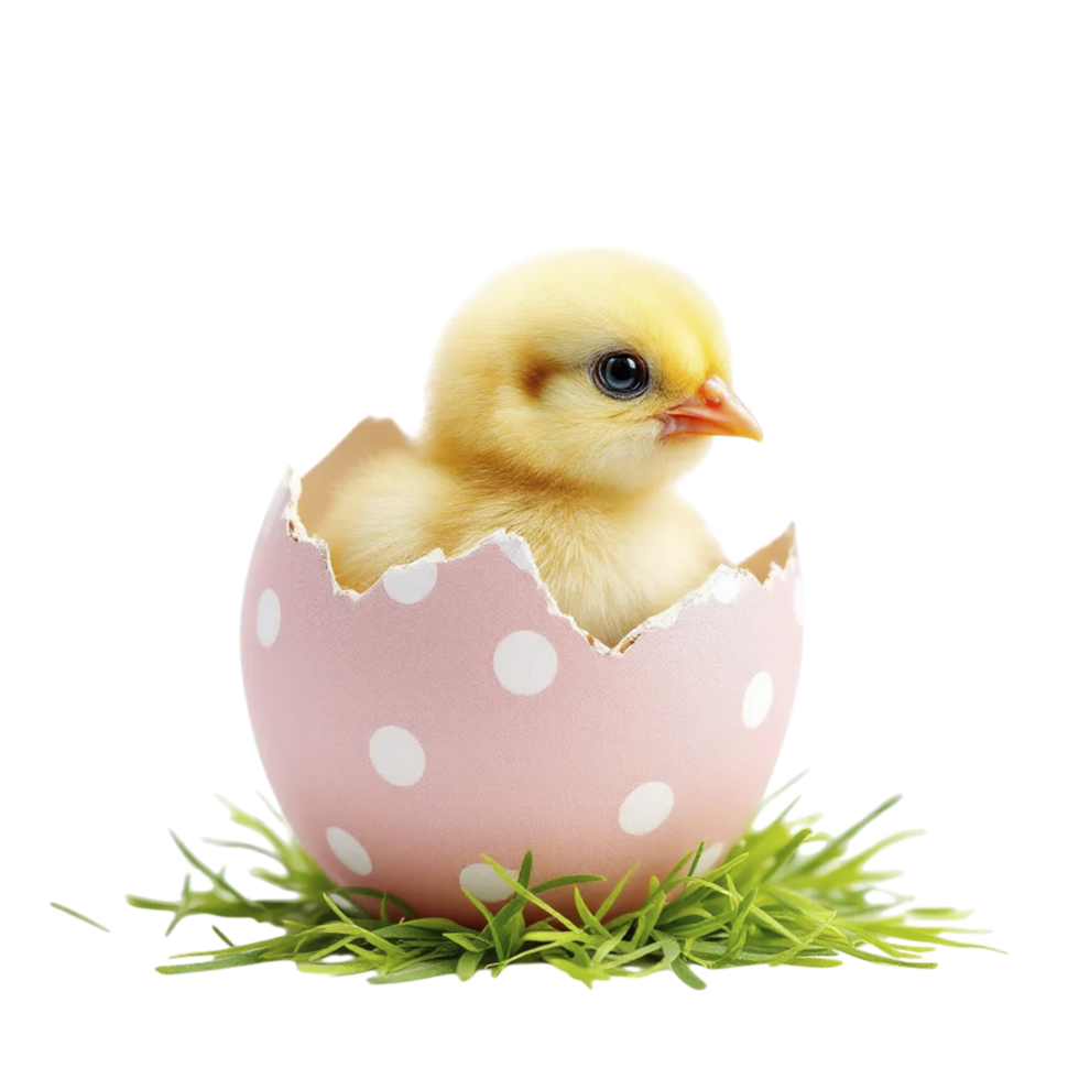 A baby chick is sitting in an egg shell png