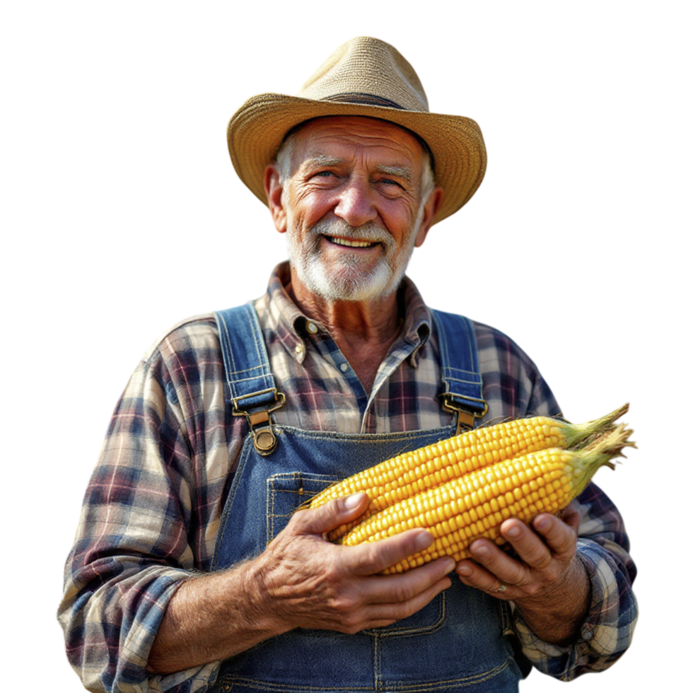 An old man holding a corn on a black background png