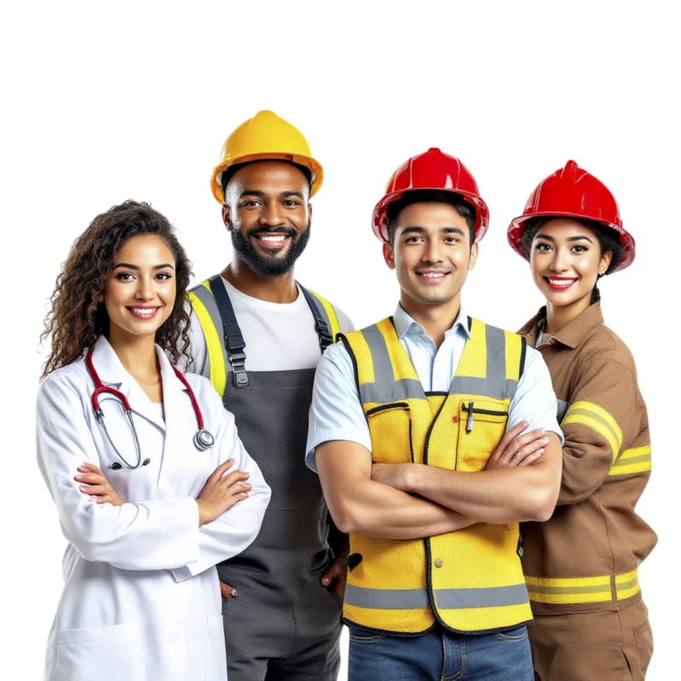 Group of construction workers standing together png