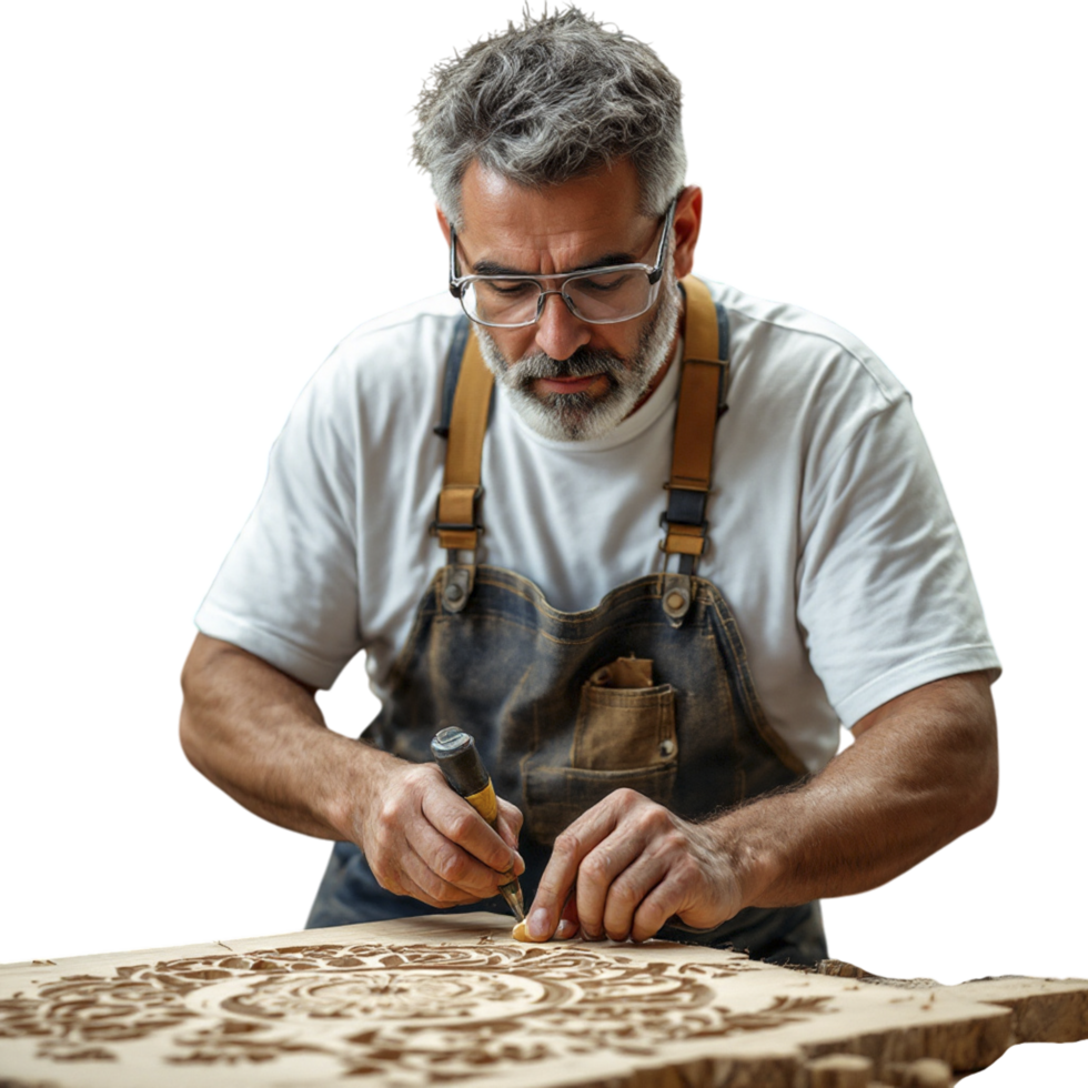 A man is working on a wooden piece png