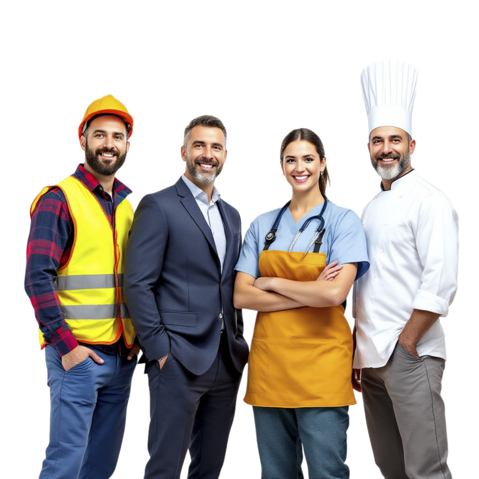 Portrait of happy team of workers isolated on black background png