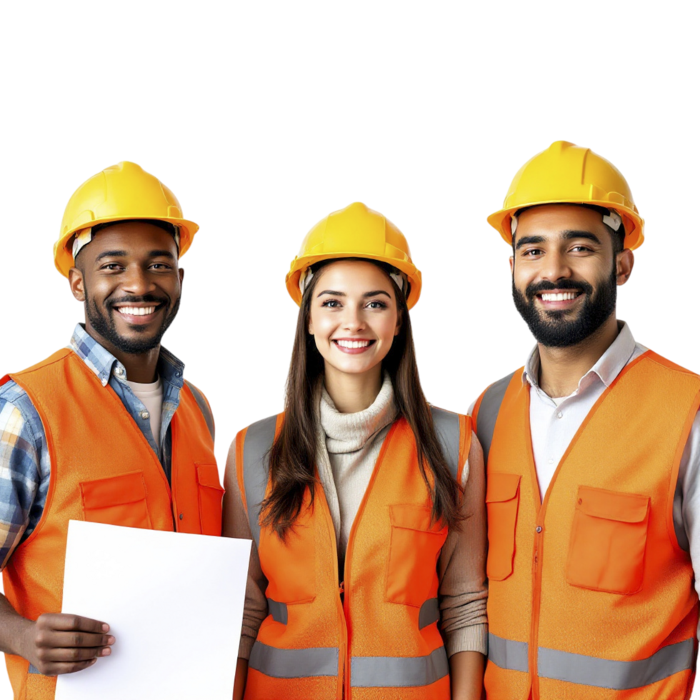 Three construction workers holding a sign png