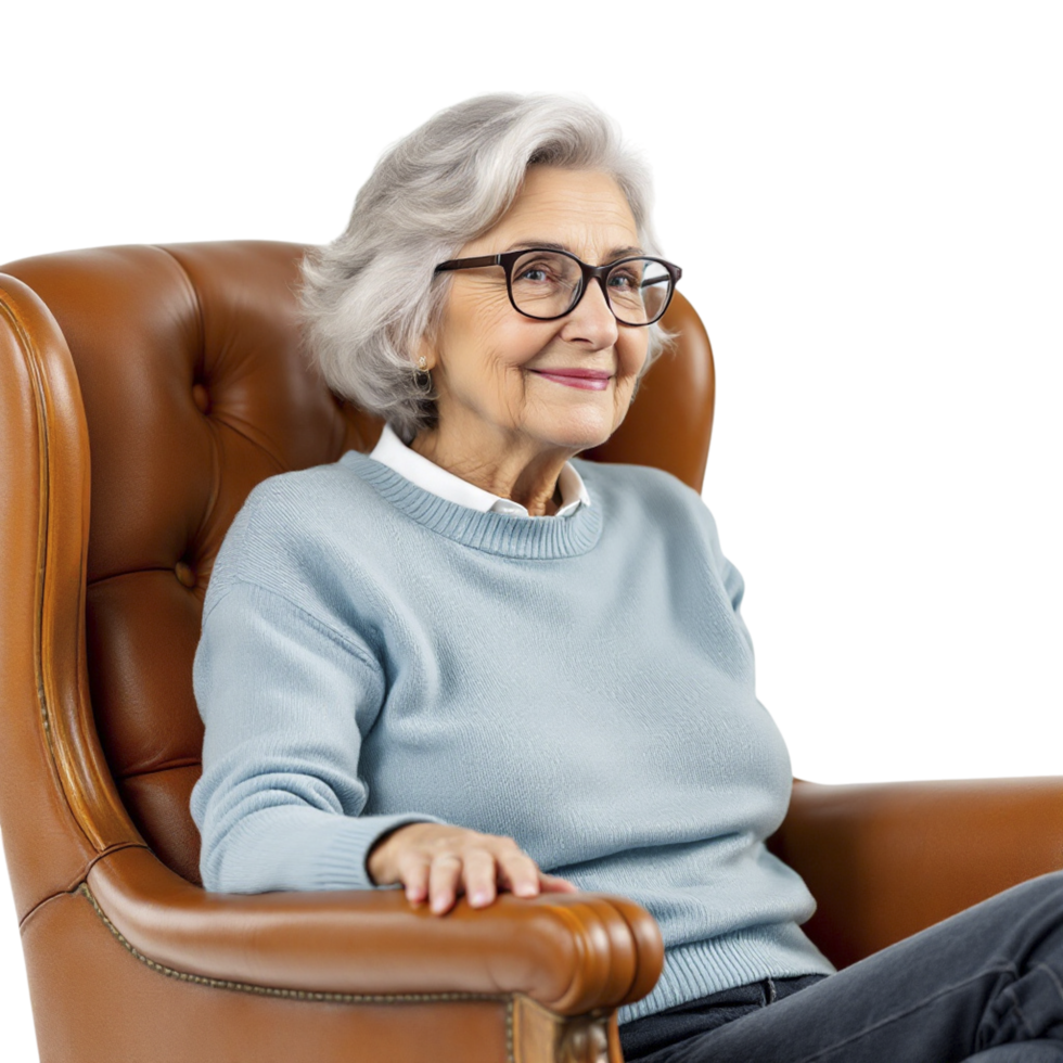 Elderly woman sitting in chair png