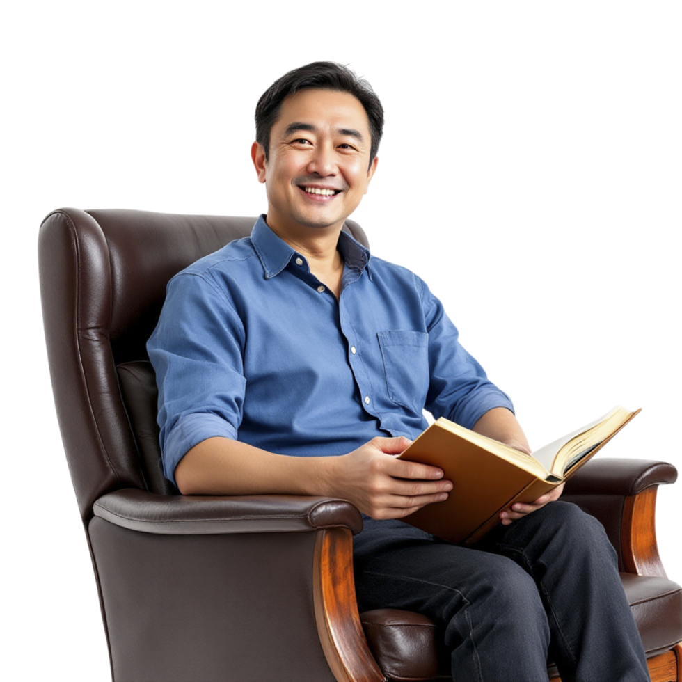 A man sitting in a chair with a book png