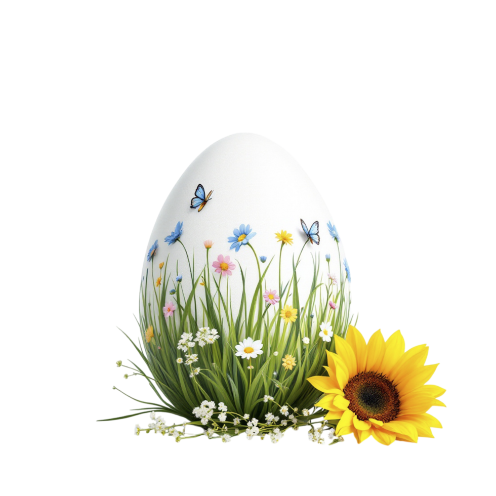 An easter egg with flowers and butterflies on a black background png