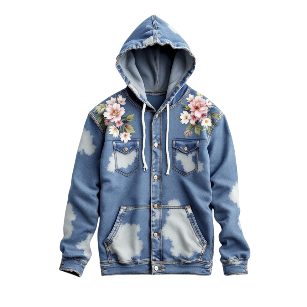 A denim jacket with flowers on it png