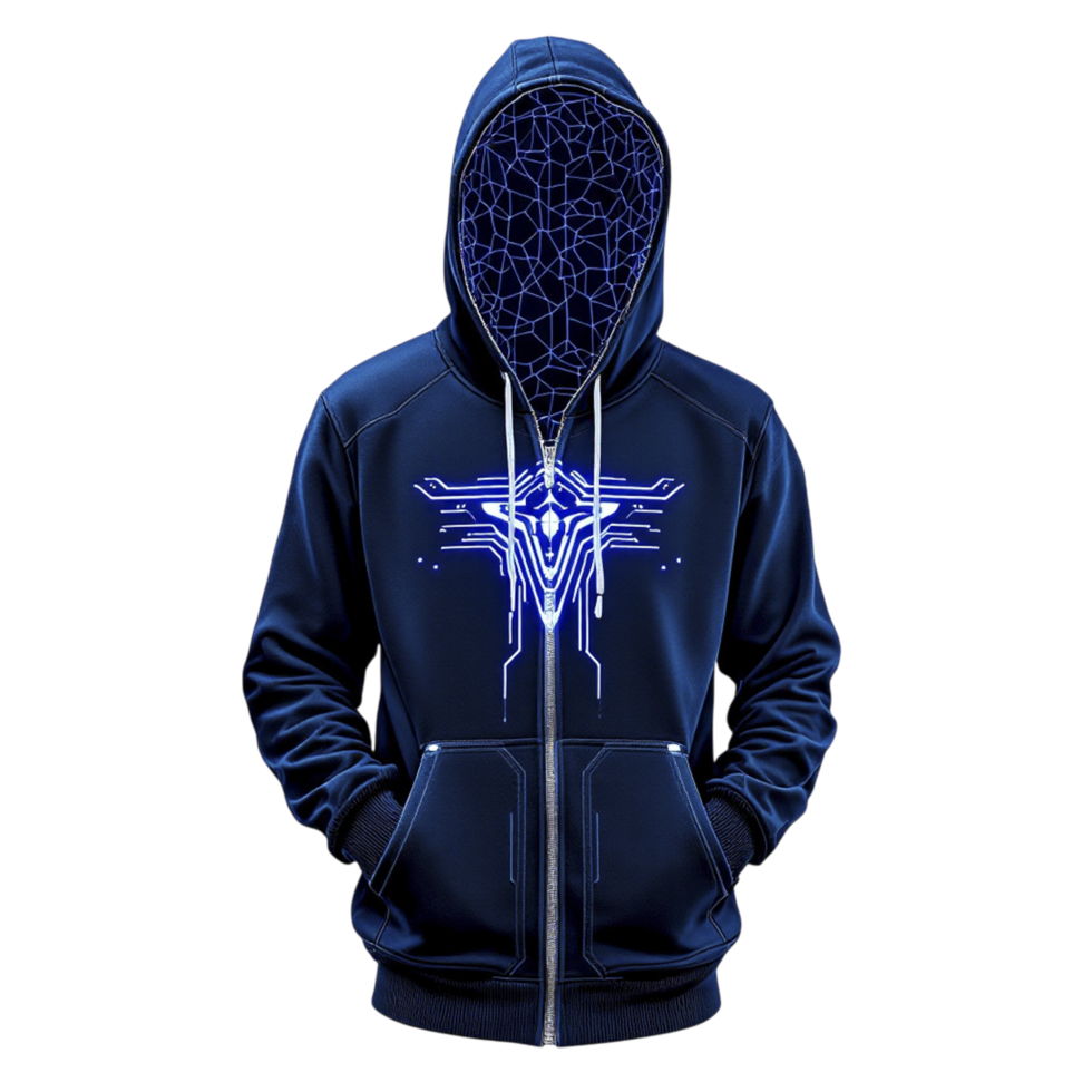 uma azul moletom com capuz com uma Projeto do uma crânio em isto png