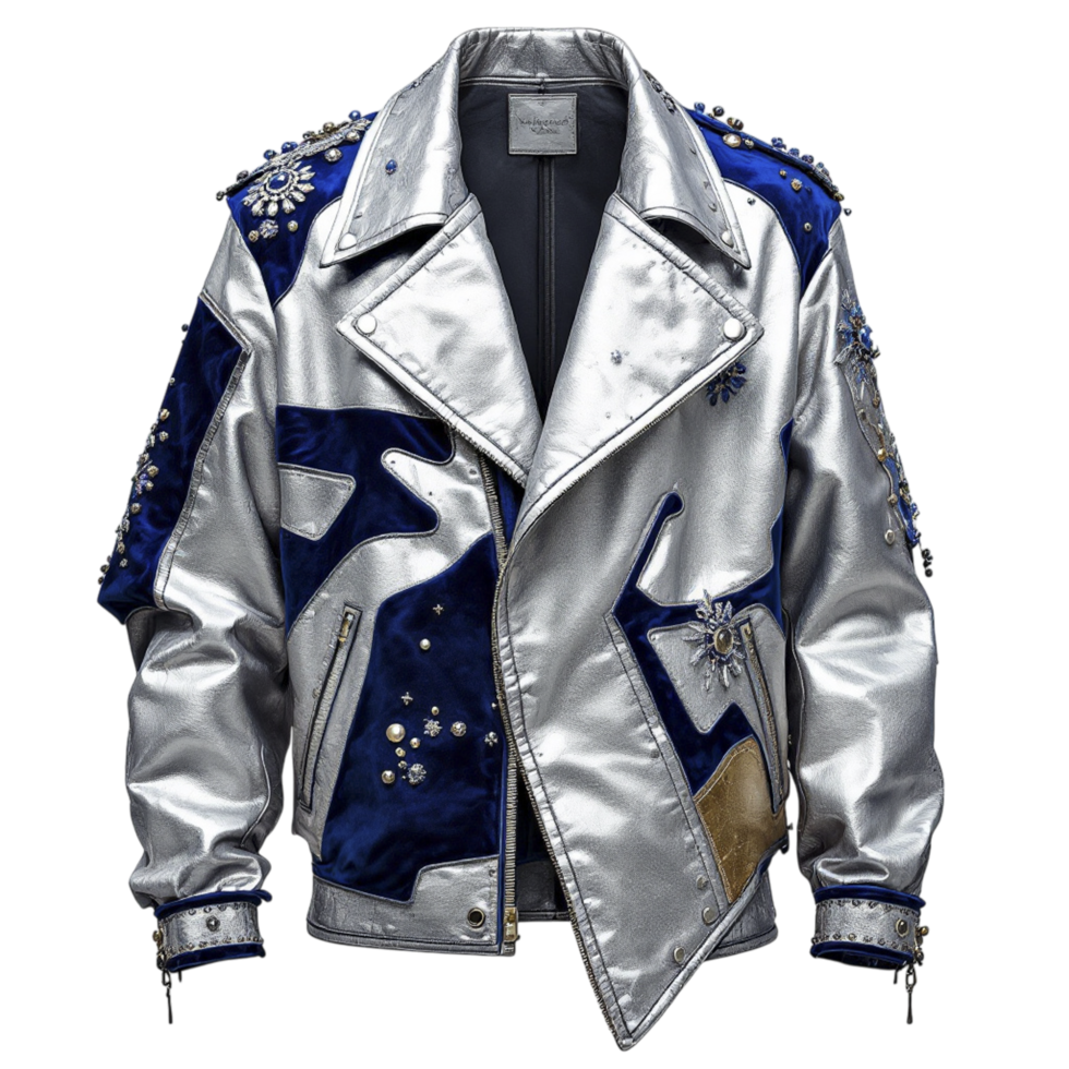 A silver jacket with blue and white stars png