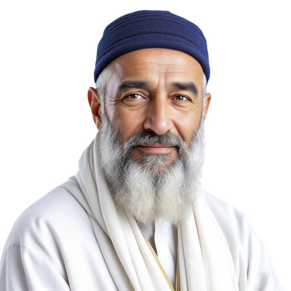 An old man with a beard and white hat png