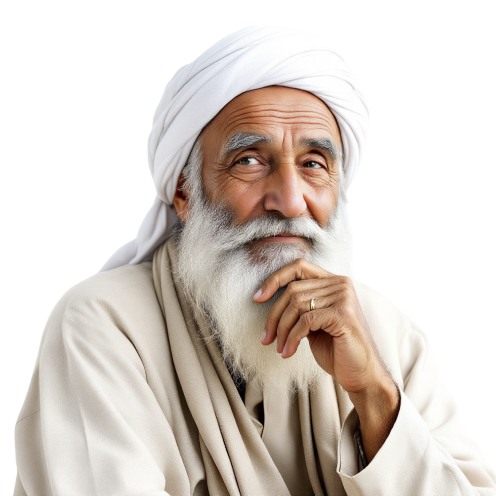 An old man with a white beard and white turban png
