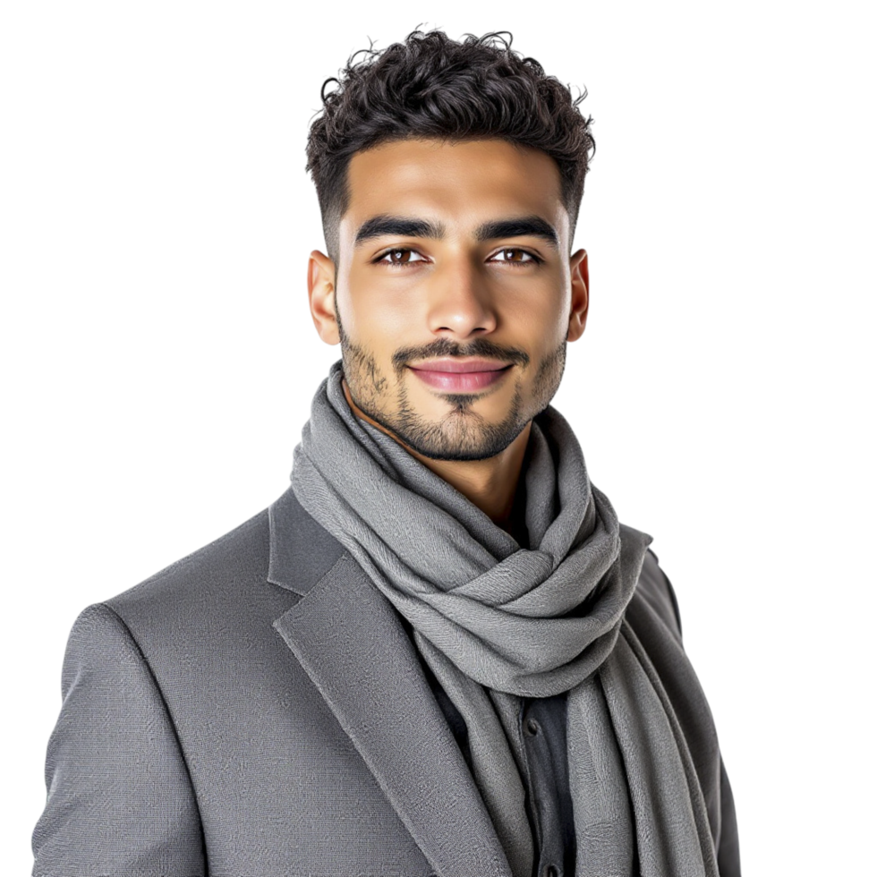 A man in a suit and scarf png