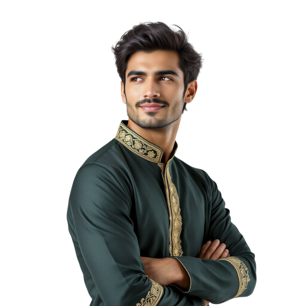 A man in green and gold kurta png