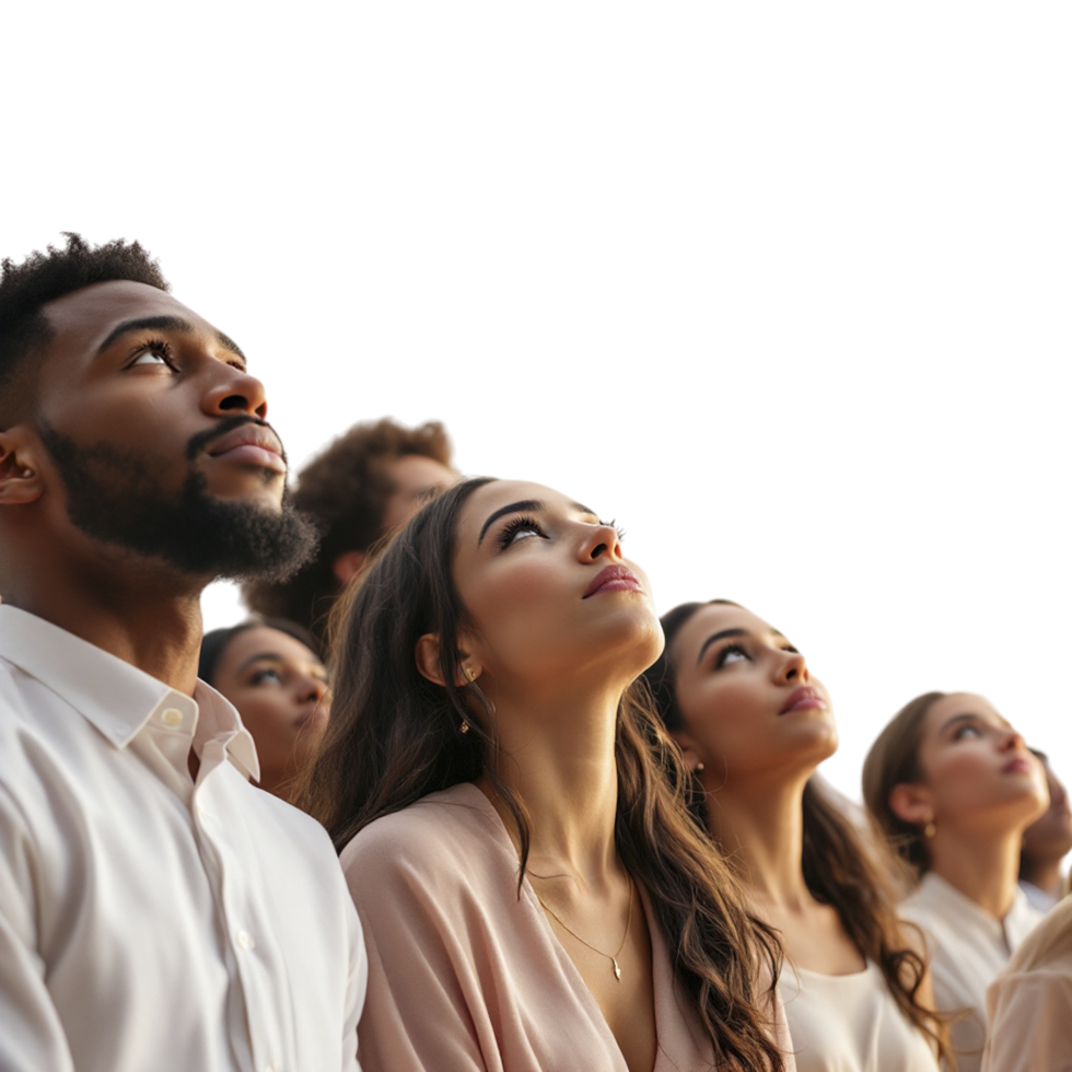 Group of people looking up at something png