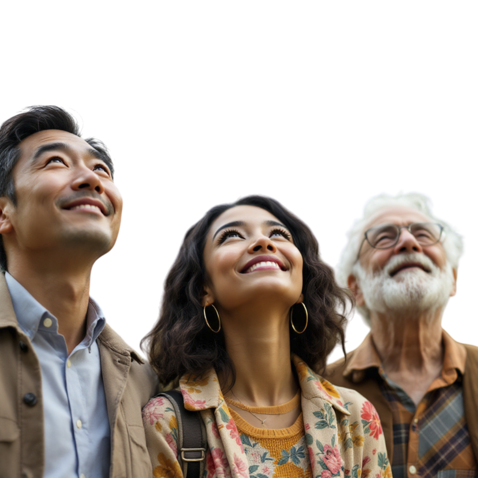 Three people looking up at the sky png