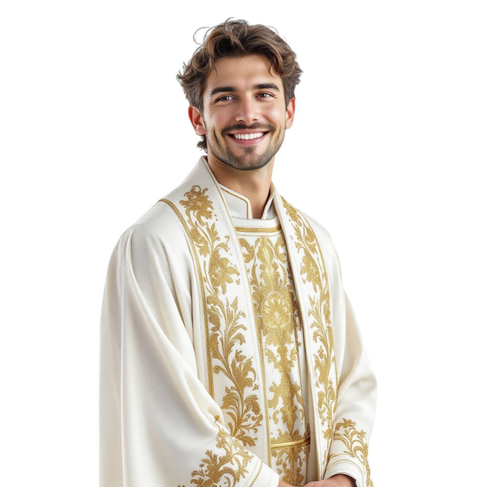 A man in a gold and white priest's robe png