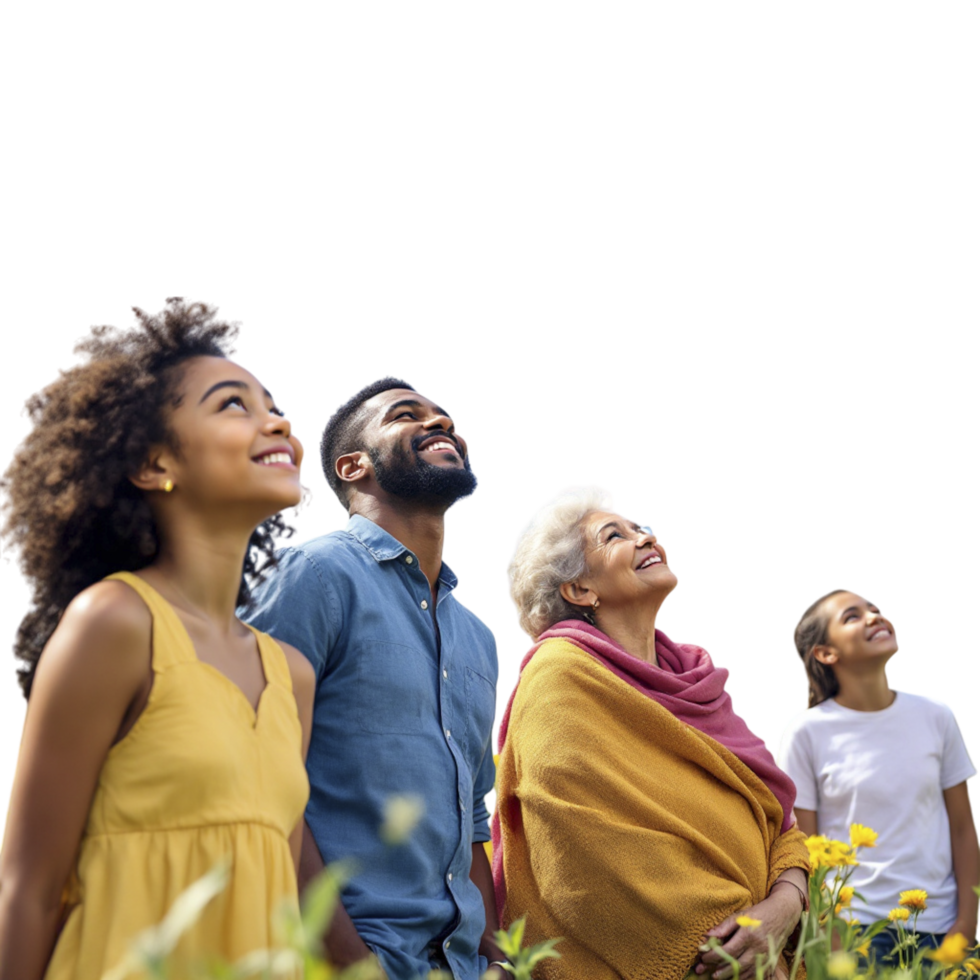 A group of people looking up at the sky png