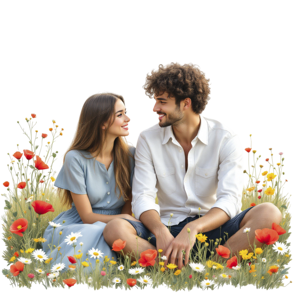 Couple in a field of flowers png