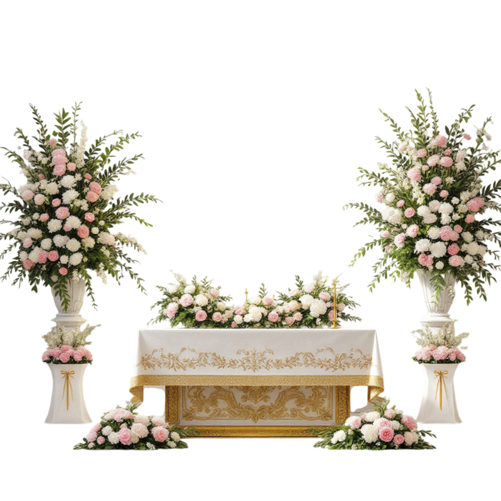 A wedding altar with flowers and candles png