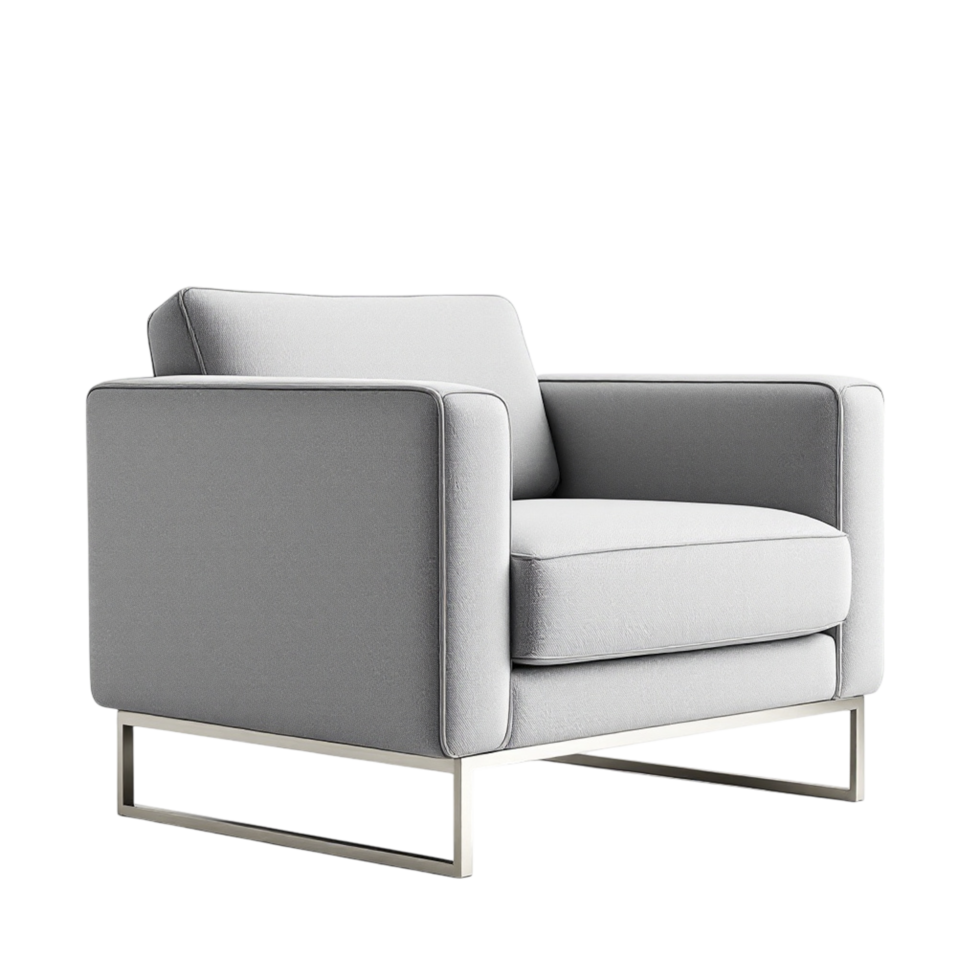 A modern chair with a silver frame and a white cushion png