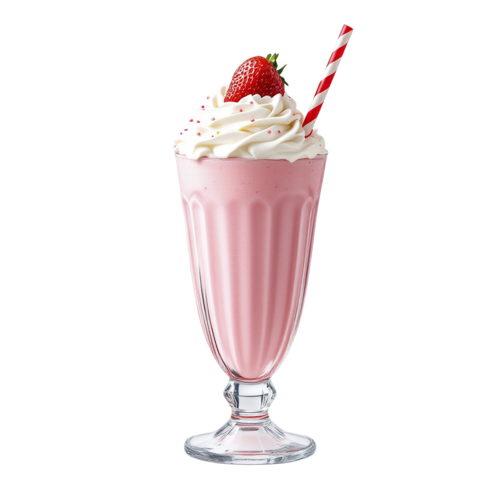 A strawberry milkshake with whipped cream and a straw png