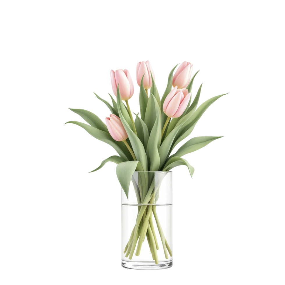 A vase with pink tulips in it png