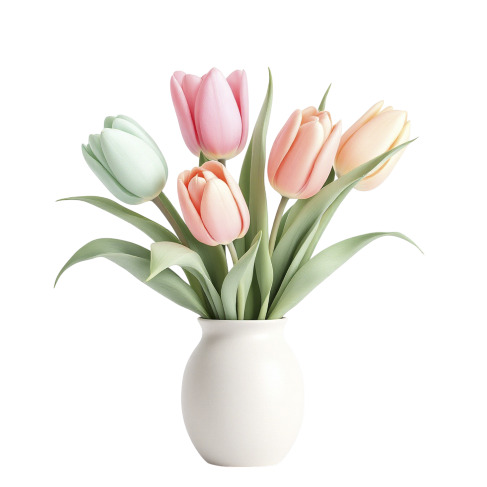 A vase with pink, green and white tulips png