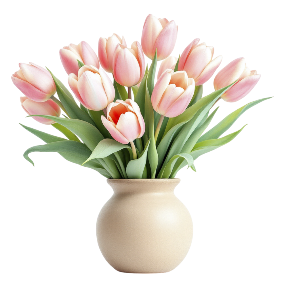 A vase with pink tulips in it on a black background png