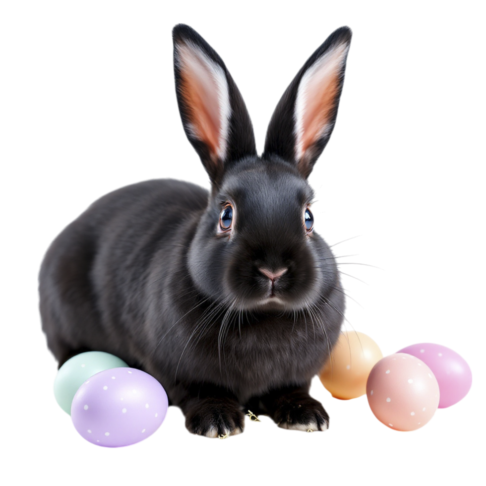 A black rabbit with colorful eggs png