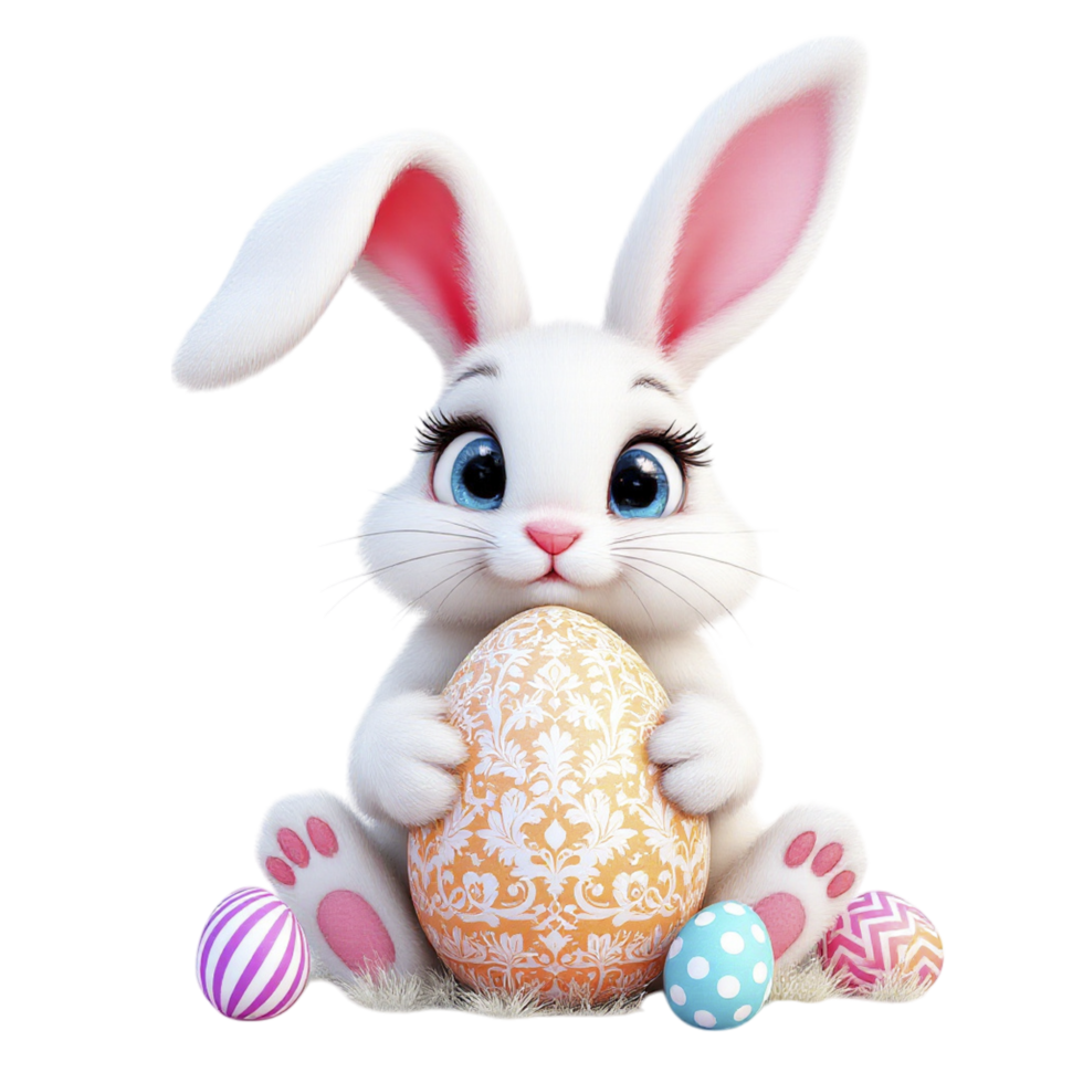 Easter bunny with egg on black background png