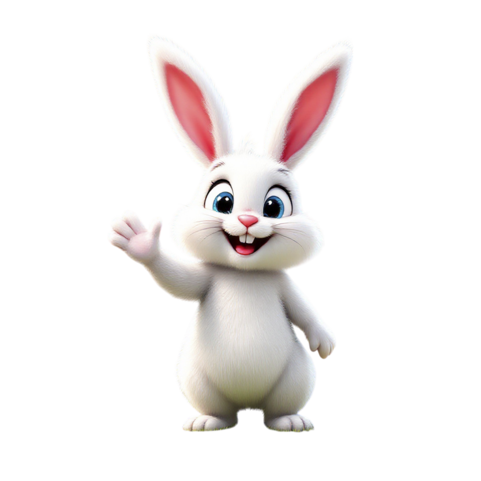 An animated white rabbit waving its hand png