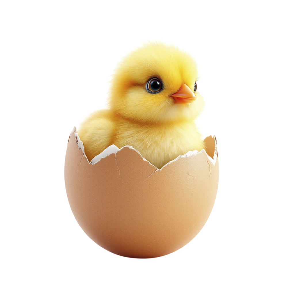 A small yellow chick is sitting in an egg shell png