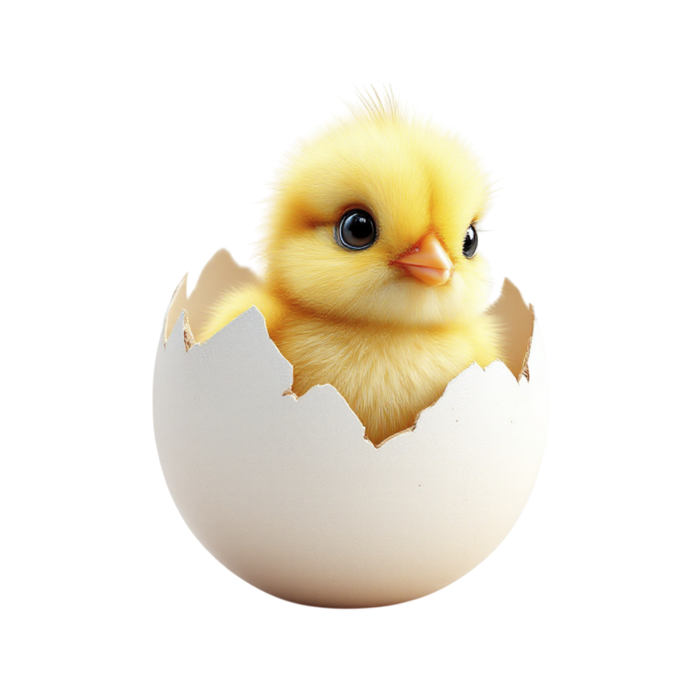 A baby chick is in an egg shell png