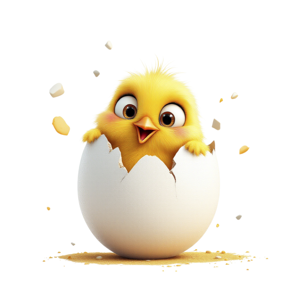 A cartoon chicken is coming out of an egg png