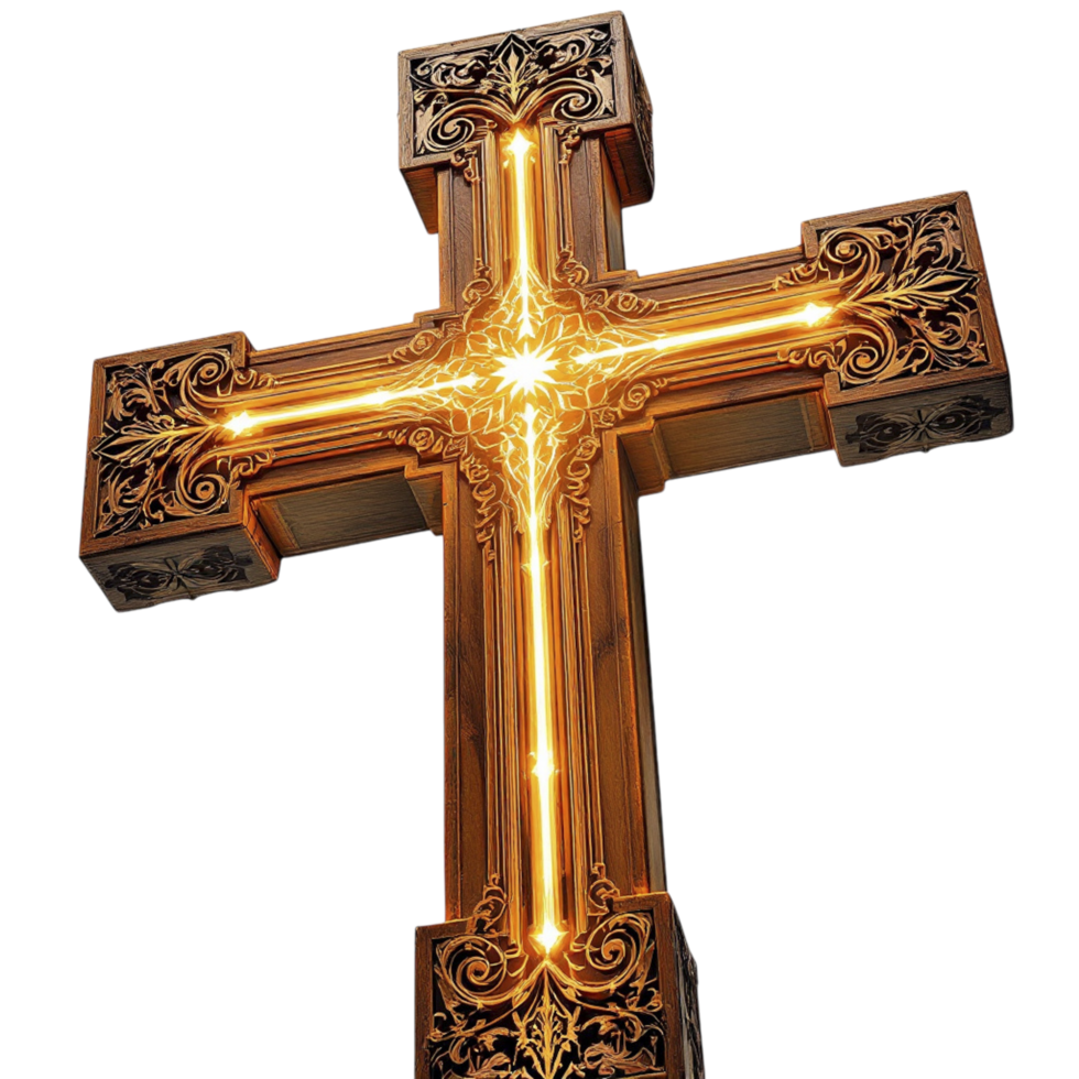 A cross with a golden light shining on it png