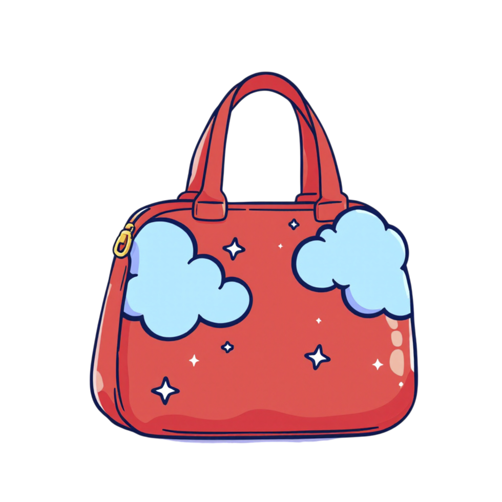A red handbag with clouds on it png