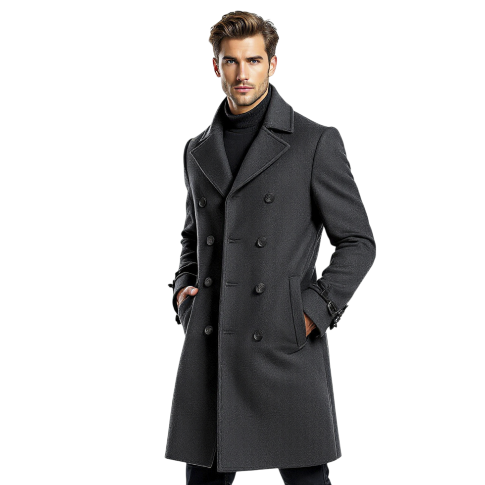 A man in a dark coat and black pants png