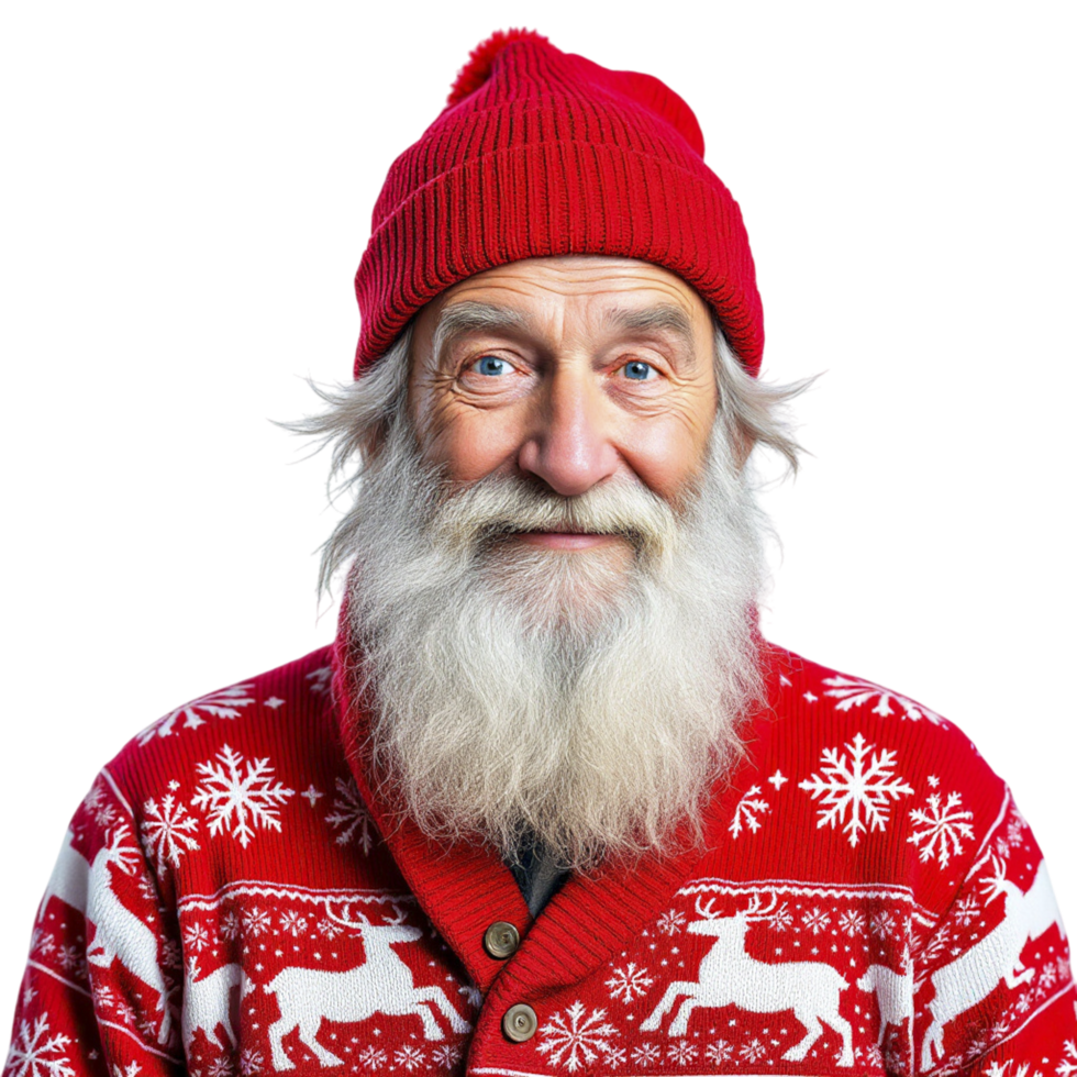 A man with a long beard wearing a red sweater png