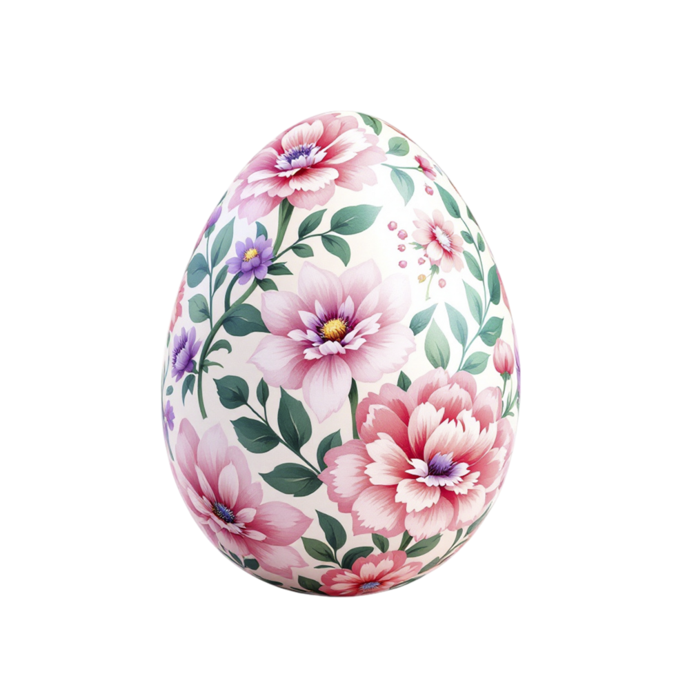 A pink and purple painted egg with flowers on it png