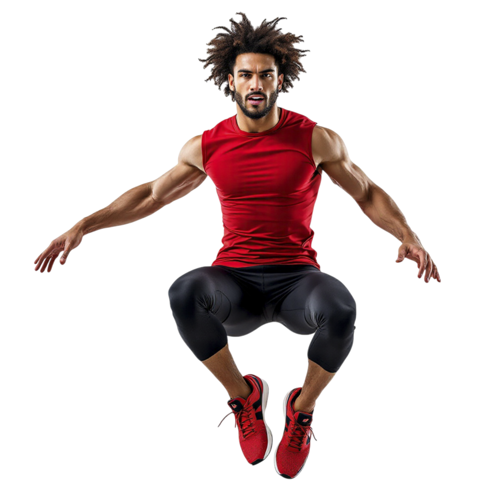A man in red shirt jumping in the air png