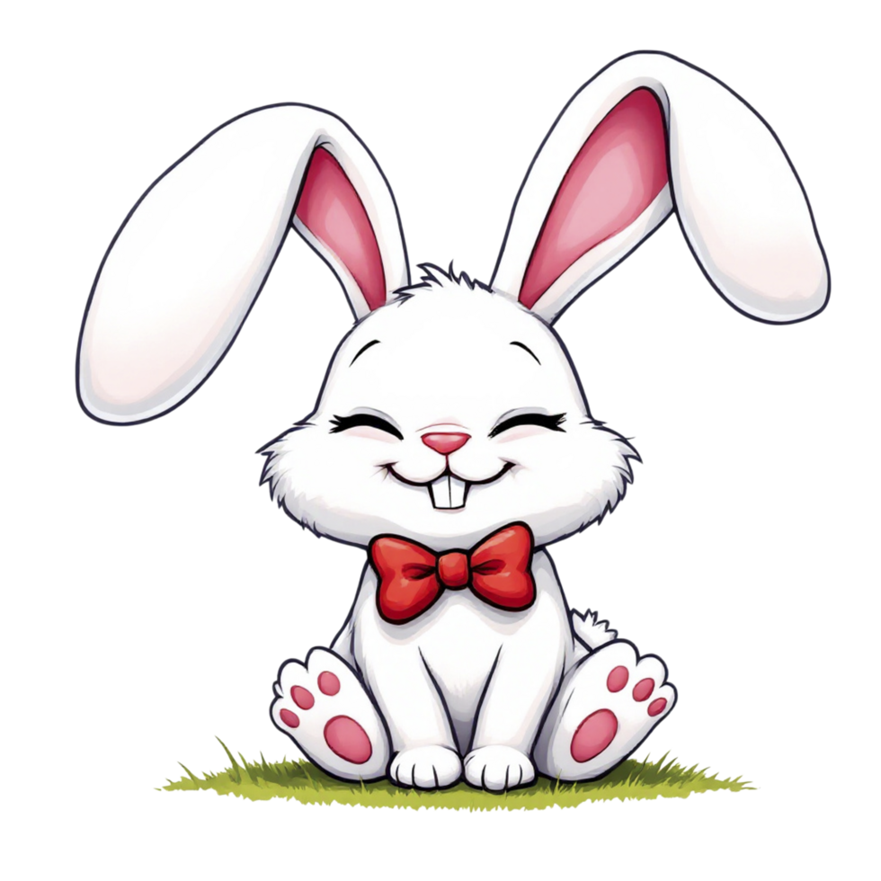 A cartoon white bunny with a red bow tie png